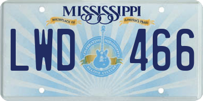 MS license plate LWD466