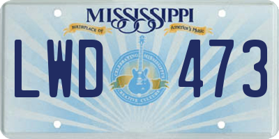 MS license plate LWD473