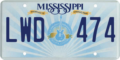 MS license plate LWD474