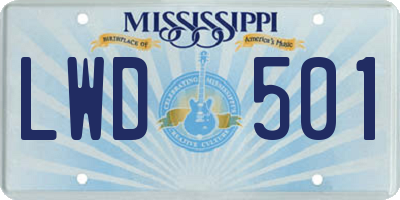 MS license plate LWD501