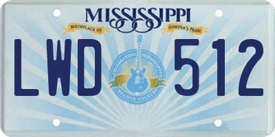 MS license plate LWD512