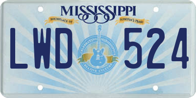 MS license plate LWD524