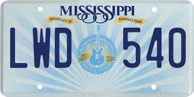 MS license plate LWD540