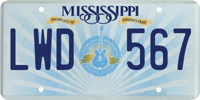 MS license plate LWD567
