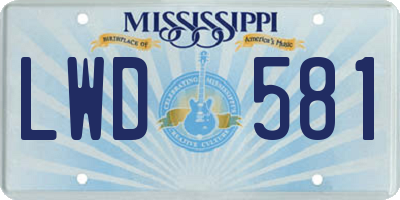 MS license plate LWD581