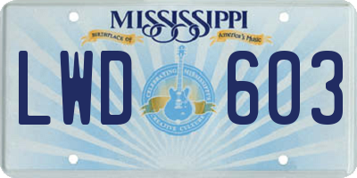 MS license plate LWD603