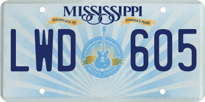 MS license plate LWD605