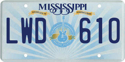 MS license plate LWD610