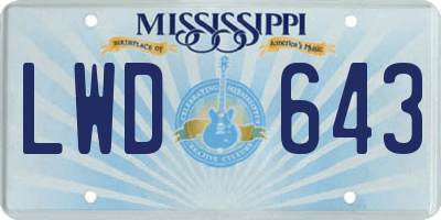 MS license plate LWD643