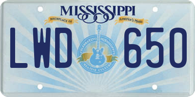 MS license plate LWD650