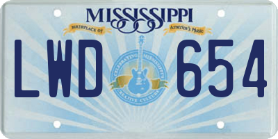 MS license plate LWD654