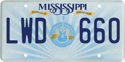 MS license plate LWD660