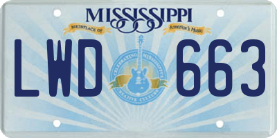 MS license plate LWD663