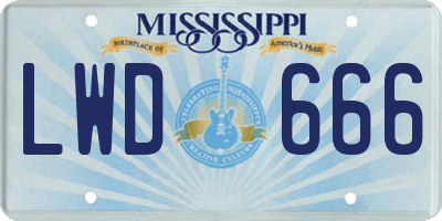 MS license plate LWD666