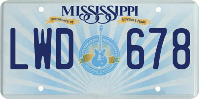 MS license plate LWD678