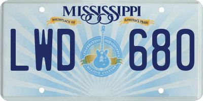 MS license plate LWD680