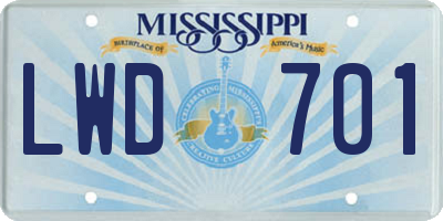 MS license plate LWD701