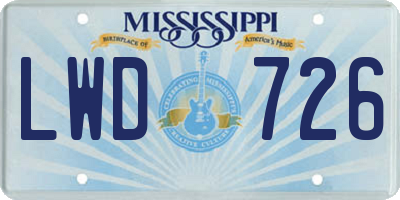 MS license plate LWD726