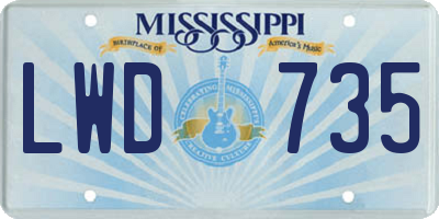 MS license plate LWD735