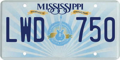 MS license plate LWD750