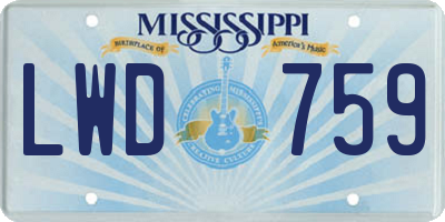 MS license plate LWD759