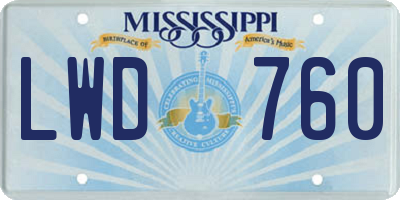 MS license plate LWD760