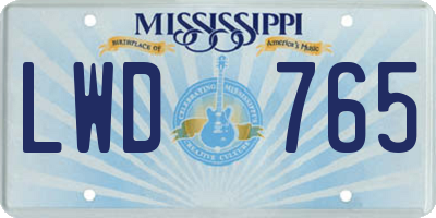 MS license plate LWD765