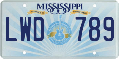 MS license plate LWD789