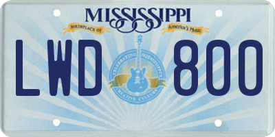 MS license plate LWD800