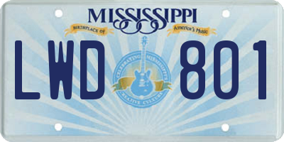 MS license plate LWD801