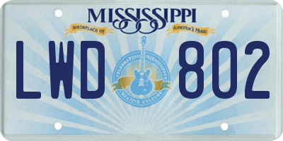 MS license plate LWD802