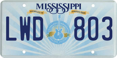 MS license plate LWD803