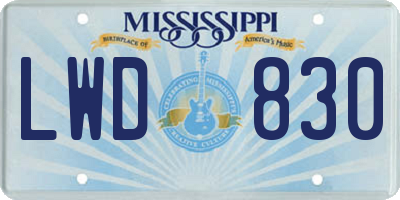 MS license plate LWD830