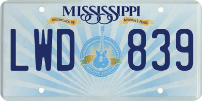 MS license plate LWD839