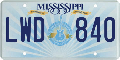 MS license plate LWD840