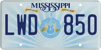 MS license plate LWD850