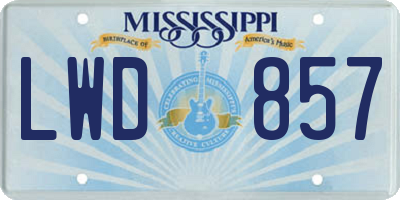 MS license plate LWD857