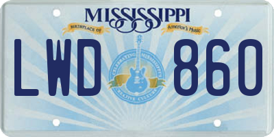 MS license plate LWD860