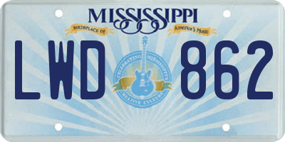 MS license plate LWD862