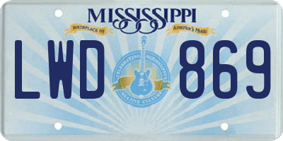 MS license plate LWD869