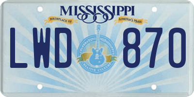 MS license plate LWD870
