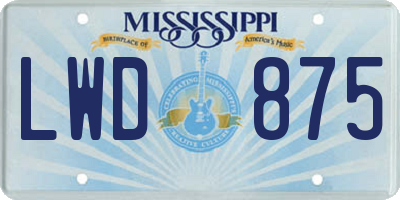 MS license plate LWD875