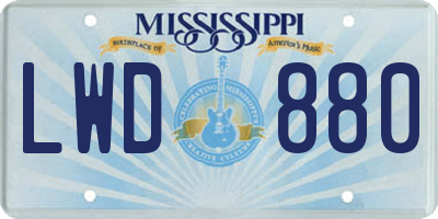 MS license plate LWD880