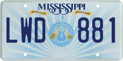 MS license plate LWD881