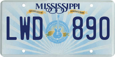 MS license plate LWD890