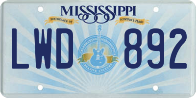 MS license plate LWD892
