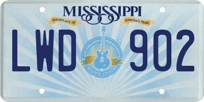 MS license plate LWD902