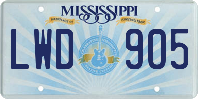 MS license plate LWD905