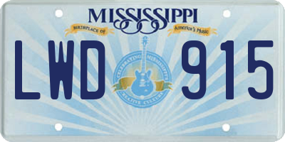 MS license plate LWD915
