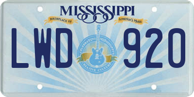 MS license plate LWD920